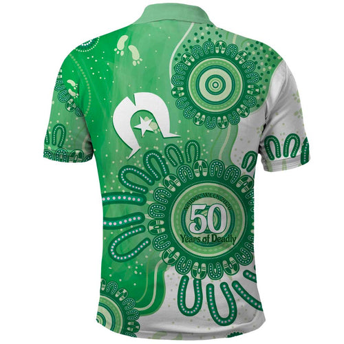 NAIDOC Week 2026 Polo Shirt 50 Years Deadly Dhari Green Aboriginal Art