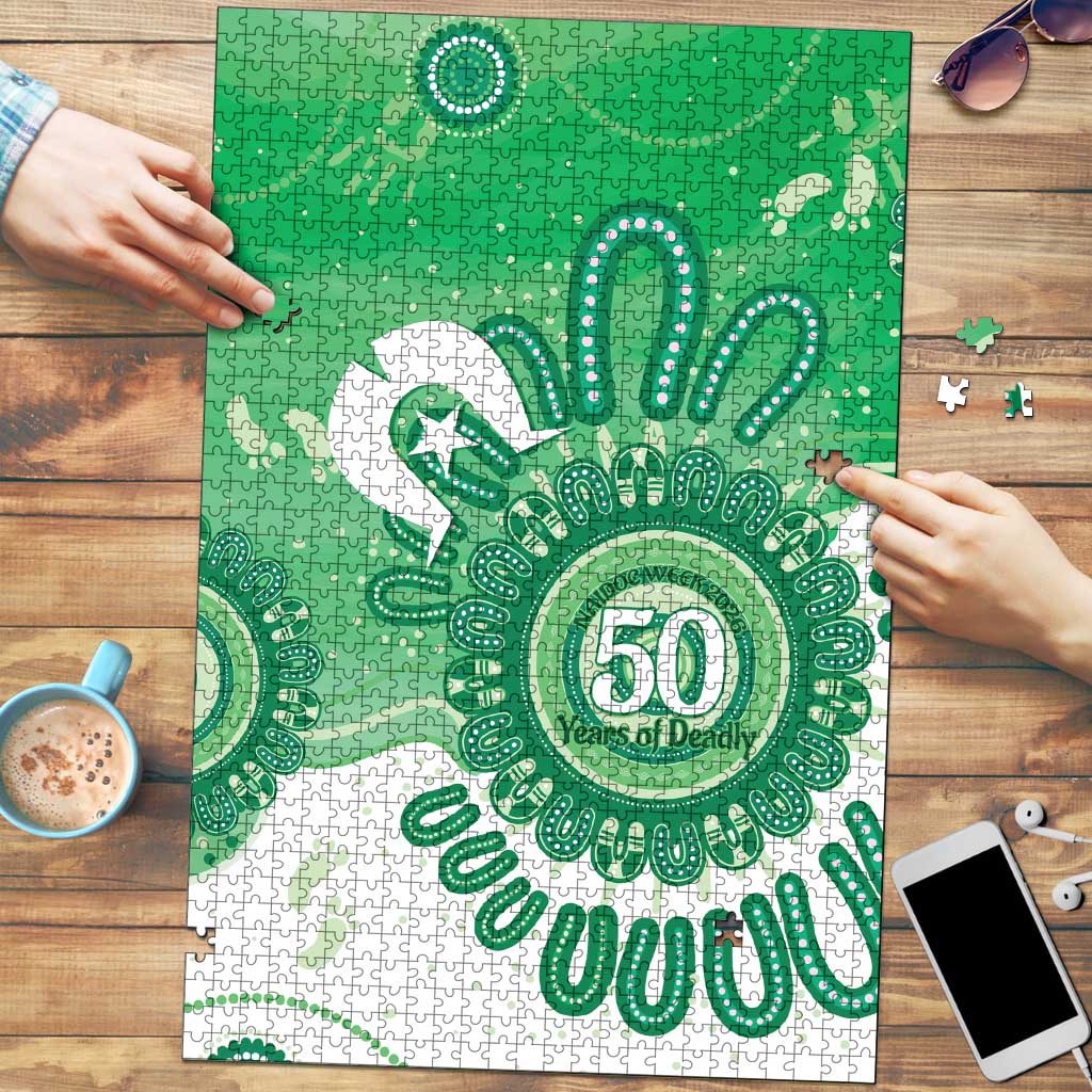 NAIDOC Week 2026 Puzzle 50 Years Deadly Dhari Green Aboriginal Art