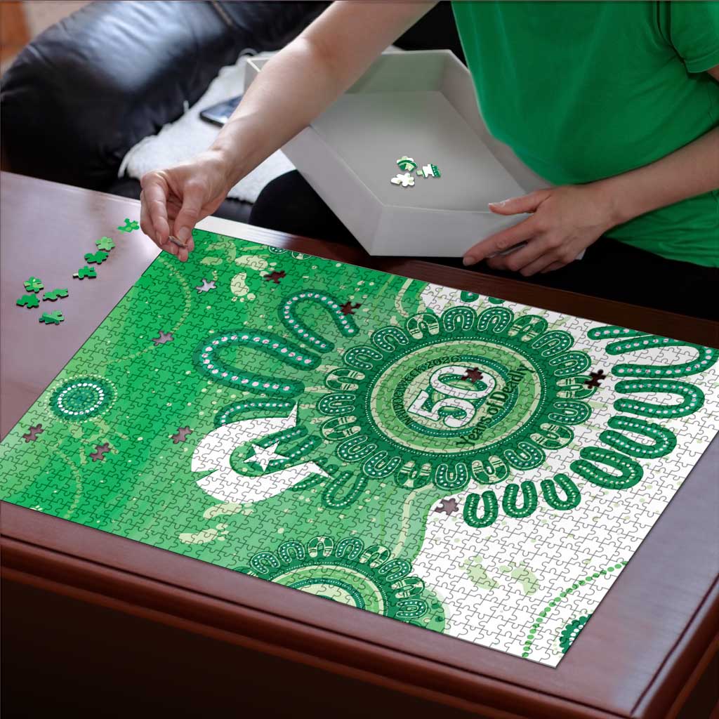 NAIDOC Week 2026 Puzzle 50 Years Deadly Dhari Green Aboriginal Art