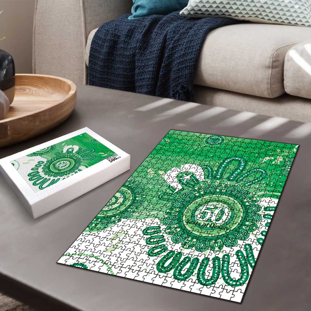 NAIDOC Week 2026 Puzzle 50 Years Deadly Dhari Green Aboriginal Art