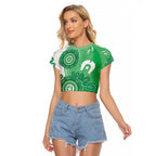 NAIDOC Week 2026 Raglan Cropped T Shirt 50 Years Deadly Dhari Green Aboriginal Art