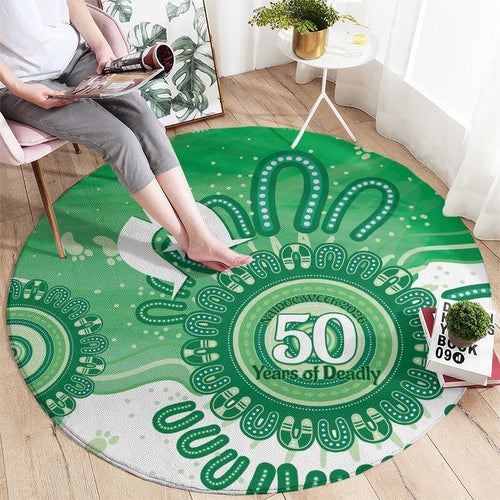 NAIDOC Week 2026 Round Carpet 50 Years Deadly Dhari Green Aboriginal Art