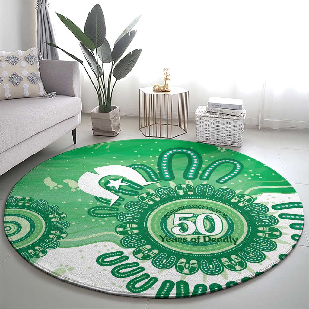 NAIDOC Week 2026 Round Carpet 50 Years Deadly Dhari Green Aboriginal Art
