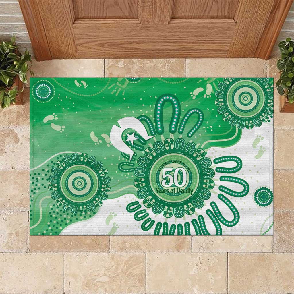 NAIDOC Week 2026 Rubber Doormat 50 Years Deadly Dhari Green Aboriginal Art