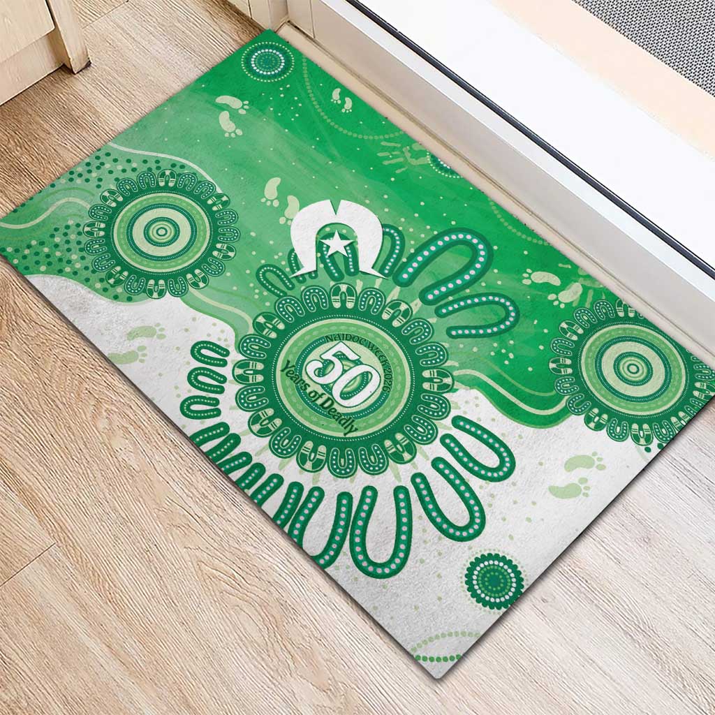 NAIDOC Week 2026 Rubber Doormat 50 Years Deadly Dhari Green Aboriginal Art