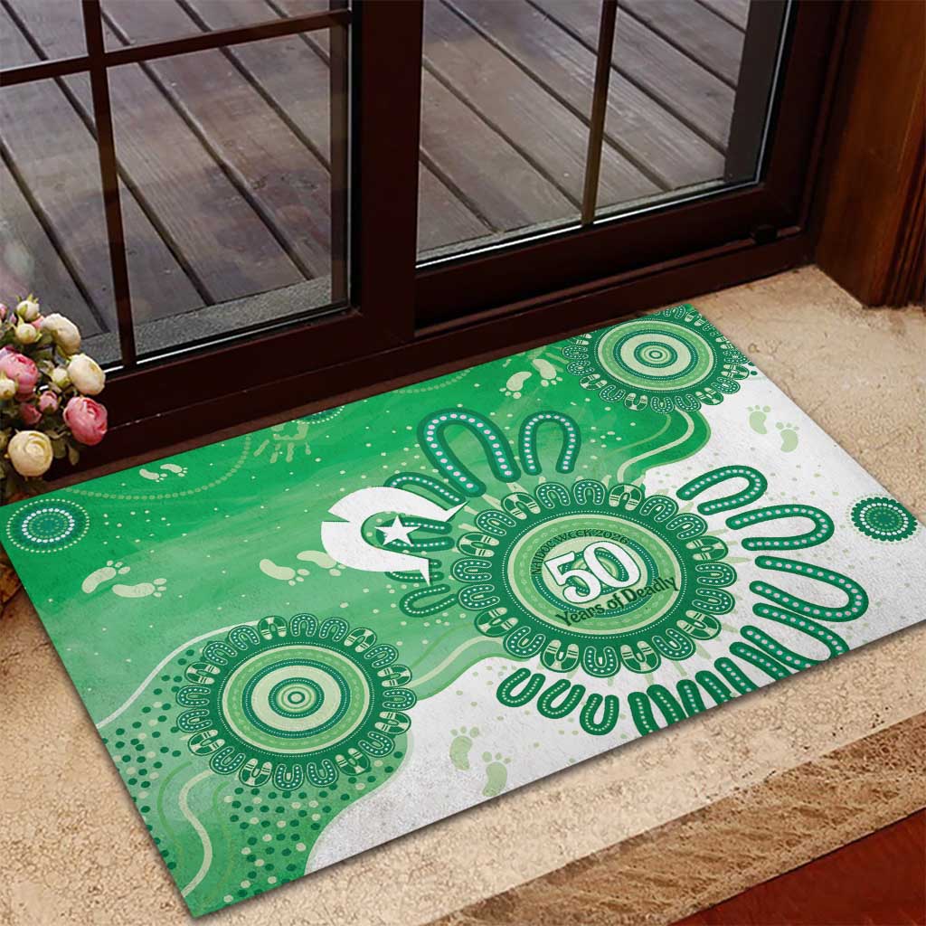 NAIDOC Week 2026 Rubber Doormat 50 Years Deadly Dhari Green Aboriginal Art