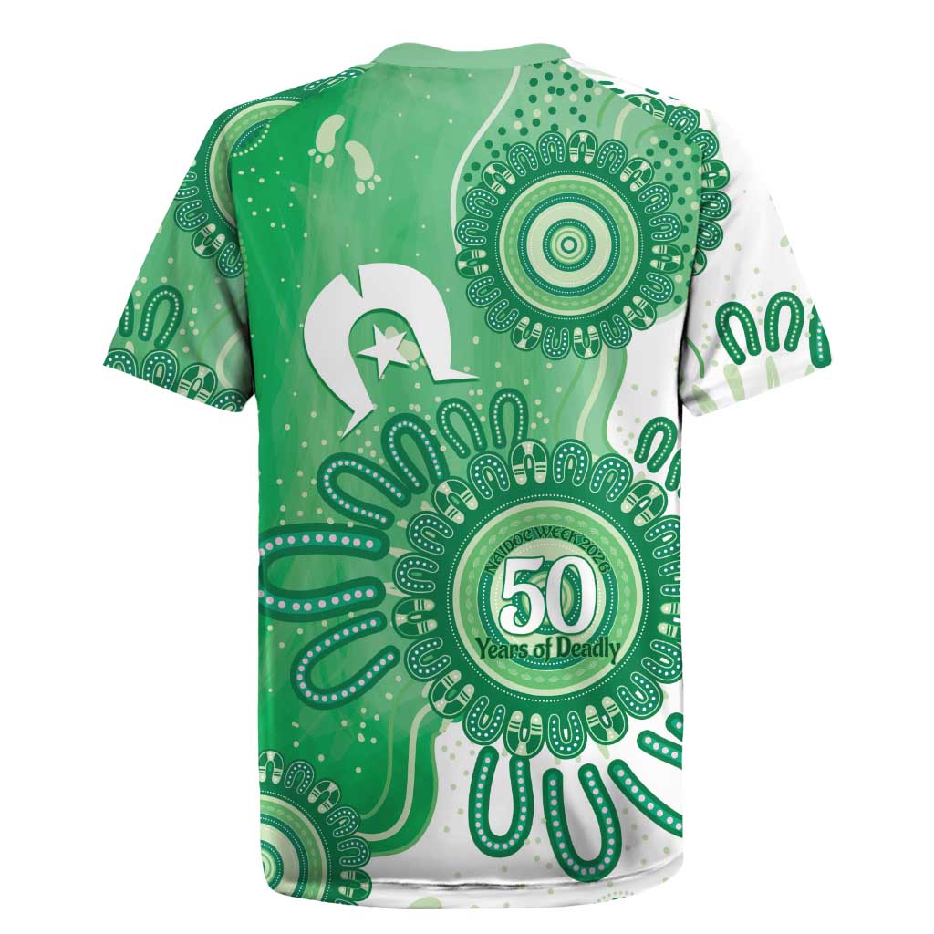 NAIDOC Week 2026 Rugby Jersey 50 Years Deadly Dhari Green Aboriginal Art