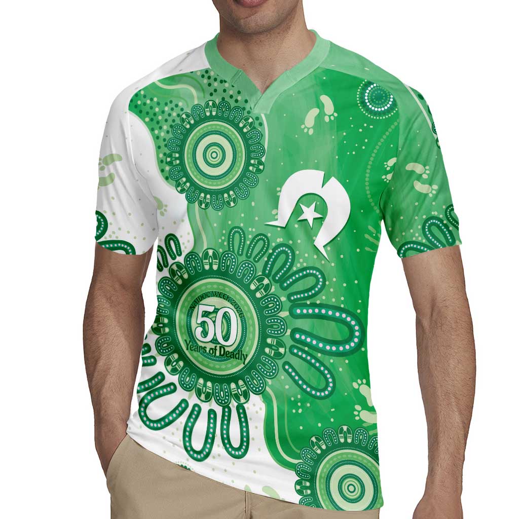 NAIDOC Week 2026 Rugby Jersey 50 Years Deadly Dhari Green Aboriginal Art