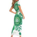 NAIDOC Week 2026 Short Sleeve Bodycon Dress 50 Years Deadly Dhari Green Aboriginal Art