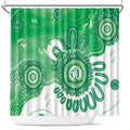 NAIDOC Week 2026 Shower Curtain 50 Years Deadly Dhari Green Aboriginal Art