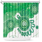 NAIDOC Week 2026 Shower Curtain 50 Years Deadly Dhari Green Aboriginal Art