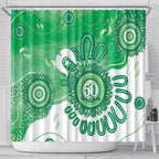 NAIDOC Week 2026 Shower Curtain 50 Years Deadly Dhari Green Aboriginal Art