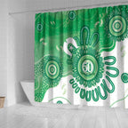 NAIDOC Week 2026 Shower Curtain 50 Years Deadly Dhari Green Aboriginal Art
