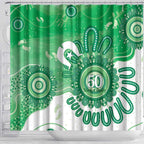 NAIDOC Week 2026 Shower Curtain 50 Years Deadly Dhari Green Aboriginal Art