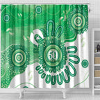 NAIDOC Week 2026 Shower Curtain 50 Years Deadly Dhari Green Aboriginal Art