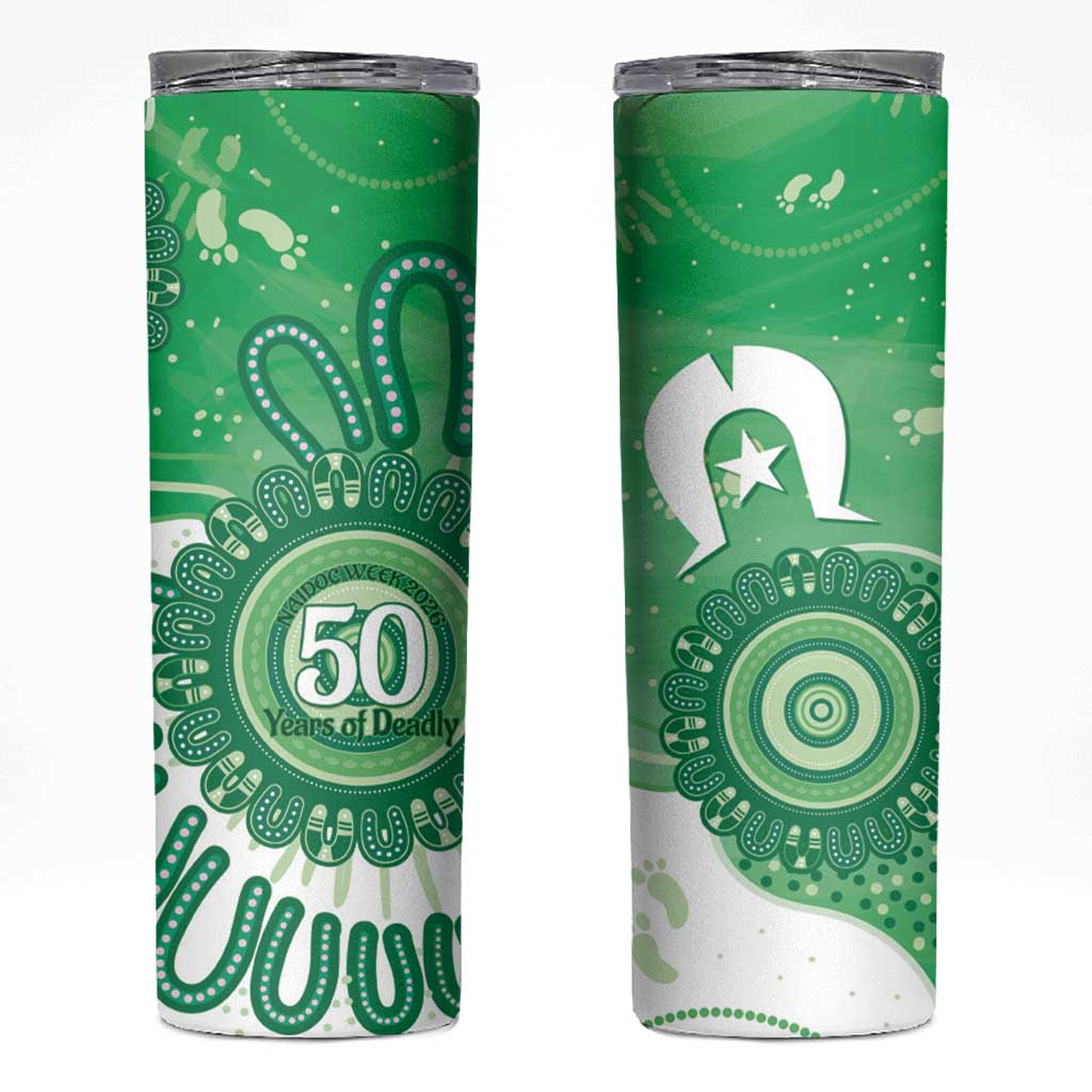 NAIDOC Week 2026 Skinny Tumbler 50 Years Deadly Dhari Green Aboriginal Art