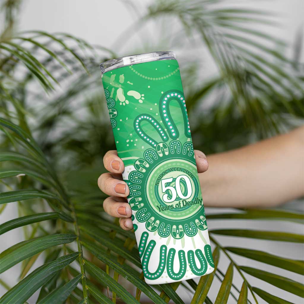 NAIDOC Week 2026 Skinny Tumbler 50 Years Deadly Dhari Green Aboriginal Art