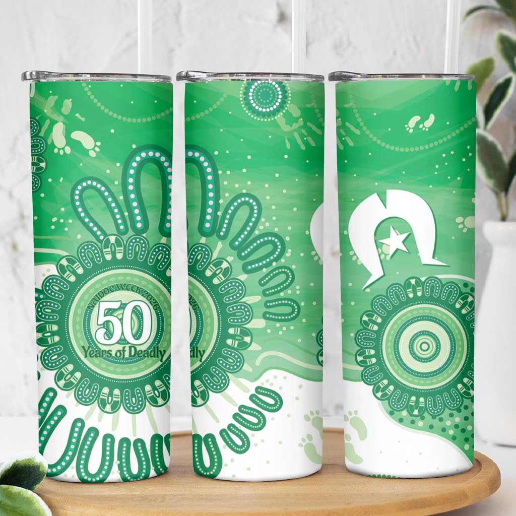 NAIDOC Week 2026 Skinny Tumbler 50 Years Deadly Dhari Green Aboriginal Art