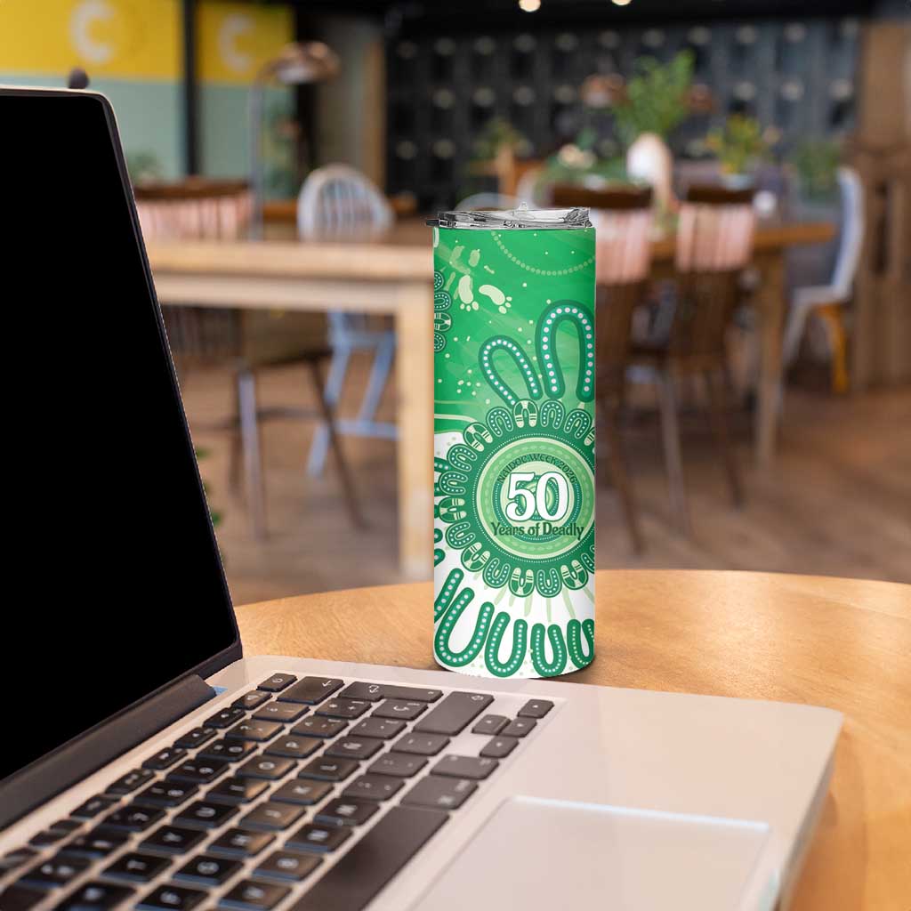 NAIDOC Week 2026 Skinny Tumbler 50 Years Deadly Dhari Green Aboriginal Art