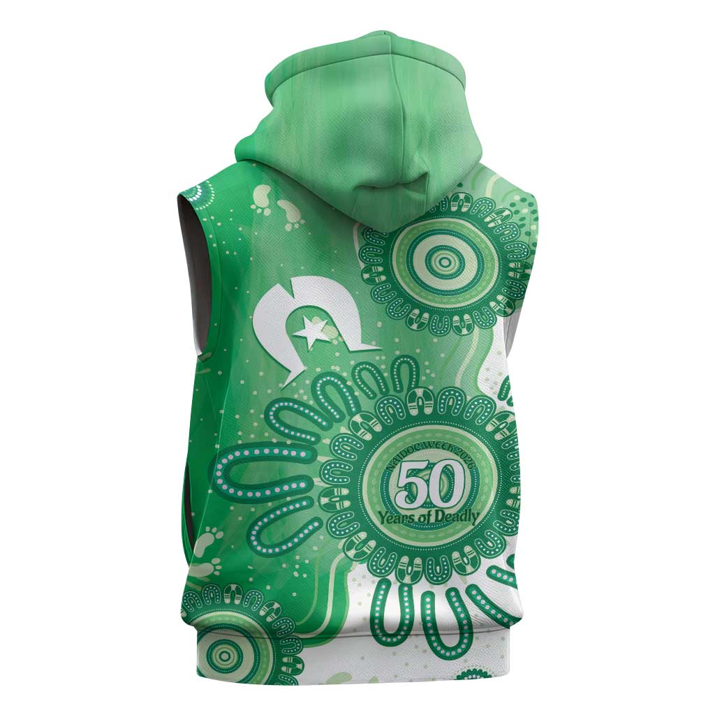 NAIDOC Week 2026 Sleeveless Hoodie 50 Years Deadly Dhari Green Aboriginal Art
