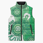 NAIDOC Week 2026 Sleeveless Puffer Jacket 50 Years Deadly Dhari Green Aboriginal Art