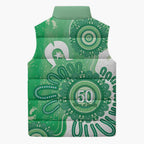 NAIDOC Week 2026 Sleeveless Puffer Jacket 50 Years Deadly Dhari Green Aboriginal Art