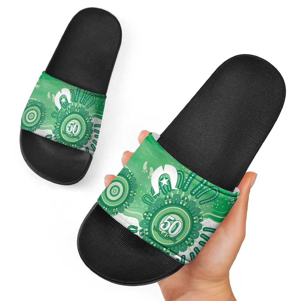 NAIDOC Week 2026 Slide Sandals 50 Years Deadly Dhari Green Aboriginal Art