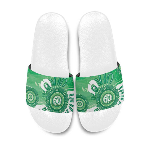 NAIDOC Week 2026 Slide Sandals 50 Years Deadly Dhari Green Aboriginal Art