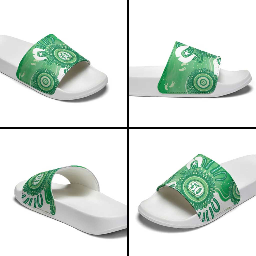 NAIDOC Week 2026 Slide Sandals 50 Years Deadly Dhari Green Aboriginal Art