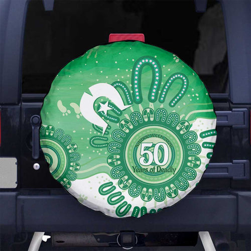 NAIDOC Week 2026 Spare Tire Cover 50 Years Deadly Dhari Green Aboriginal Art