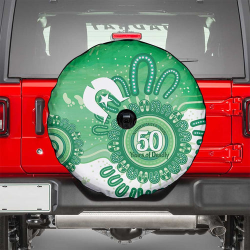 NAIDOC Week 2026 Spare Tire Cover 50 Years Deadly Dhari Green Aboriginal Art