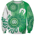 NAIDOC Week 2026 Sweatshirt 50 Years Deadly Dhari Green Aboriginal Art