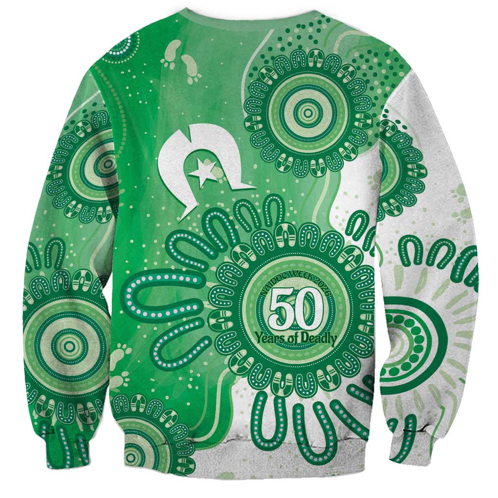 NAIDOC Week 2026 Sweatshirt 50 Years Deadly Dhari Green Aboriginal Art