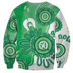 NAIDOC Week 2026 Sweatshirt 50 Years Deadly Dhari Green Aboriginal Art