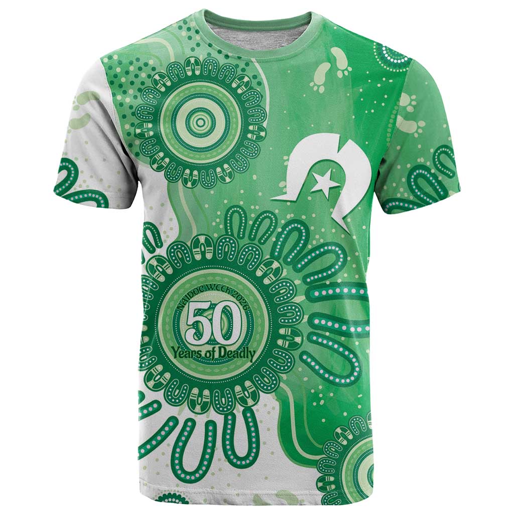 NAIDOC Week 2026 T Shirt 50 Years Deadly Dhari Green Aboriginal Art