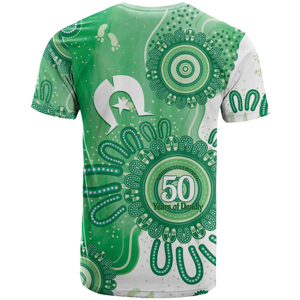 NAIDOC Week 2026 T Shirt 50 Years Deadly Dhari Green Aboriginal Art