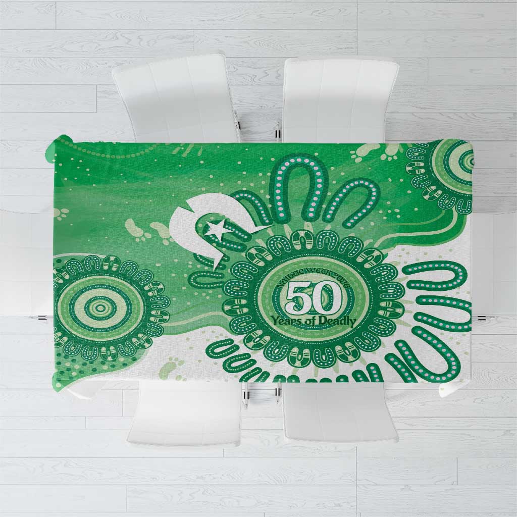 NAIDOC Week 2026 Tablecloth 50 Years Deadly Dhari Green Aboriginal Art