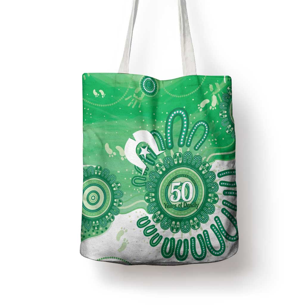 NAIDOC Week 2026 Tote Bag 50 Years Deadly Dhari Green Aboriginal Art