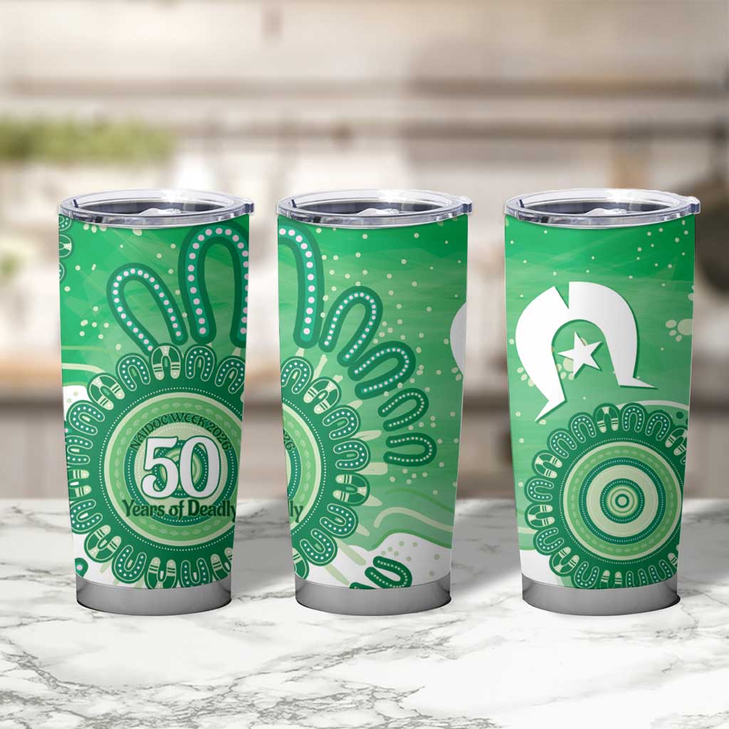 NAIDOC Week 2026 Tumbler Cup 50 Years Deadly Dhari Green Aboriginal Art