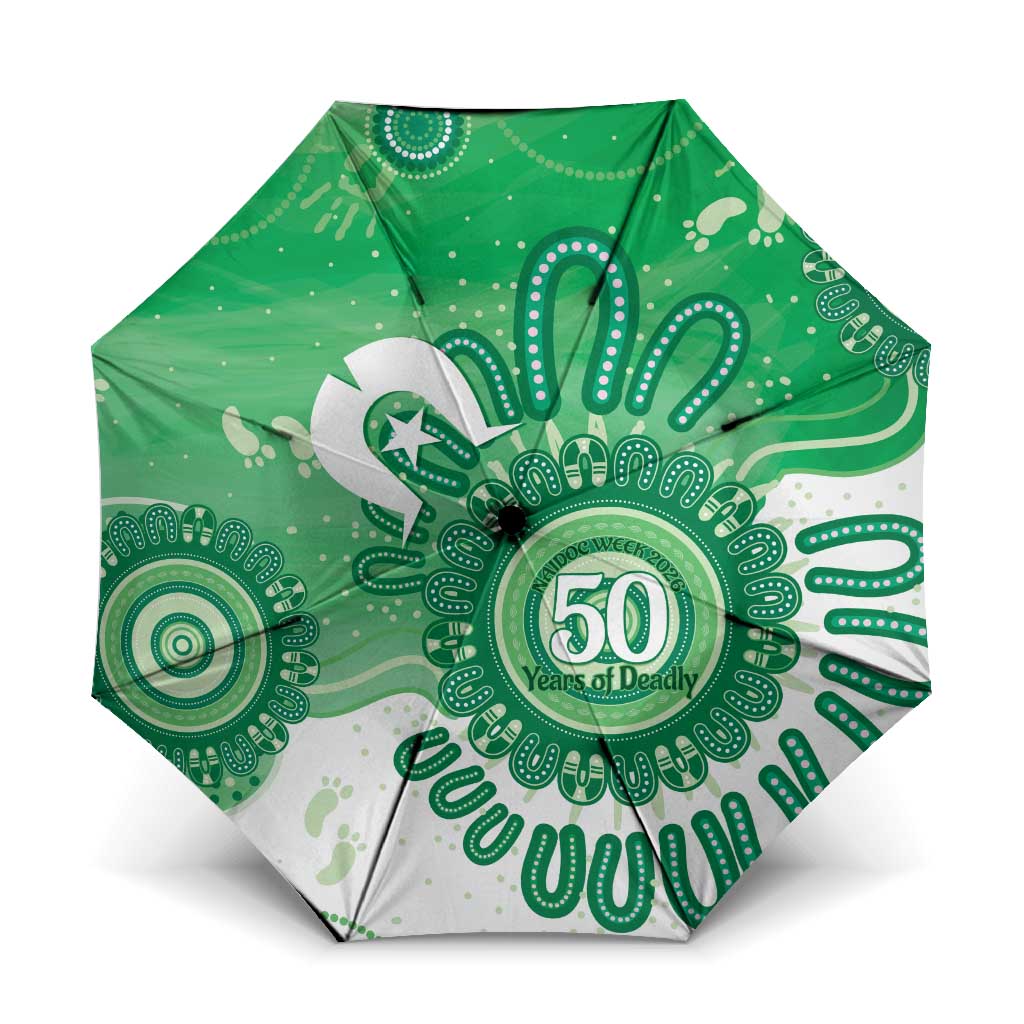 NAIDOC Week 2026 Umbrella 50 Years Deadly Dhari Green Aboriginal Art