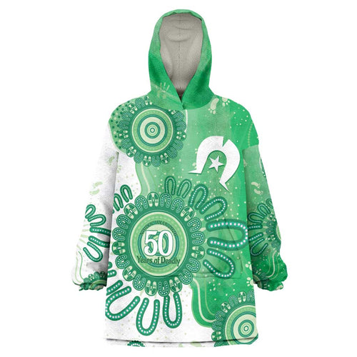 NAIDOC Week 2026 Wearable Blanket Hoodie 50 Years Deadly Dhari Green Aboriginal Art