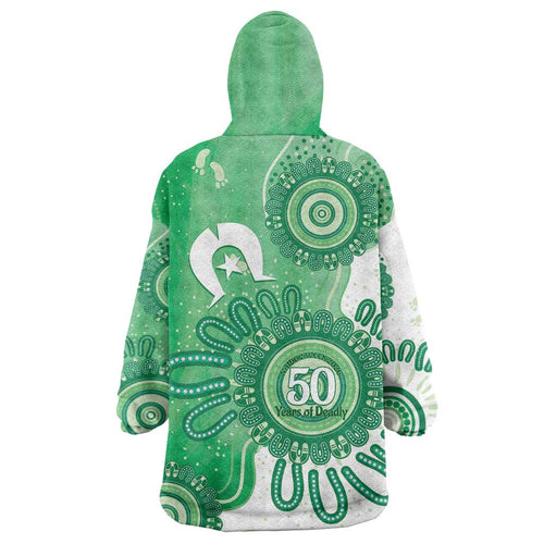 NAIDOC Week 2026 Wearable Blanket Hoodie 50 Years Deadly Dhari Green Aboriginal Art