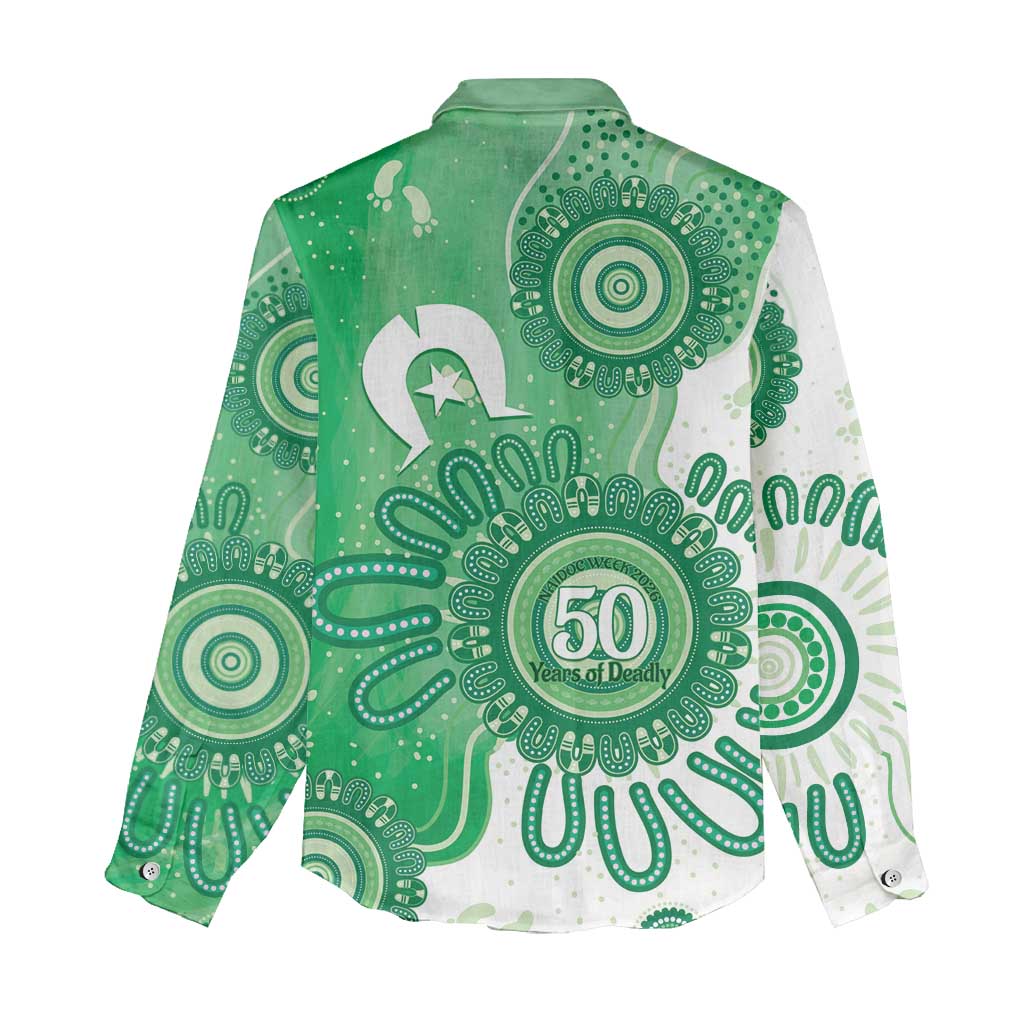 NAIDOC Week 2026 Women Casual Shirt 50 Years Deadly Dhari Green Aboriginal Art