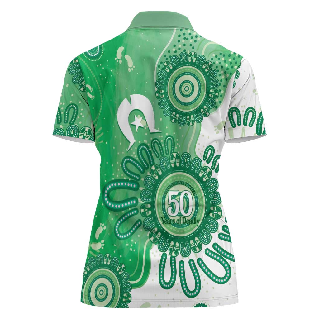 NAIDOC Week 2026 Women Polo Shirt 50 Years Deadly Dhari Green Aboriginal Art