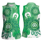 NAIDOC Week 2026 Women Sleeveless Polo Shirt 50 Years Deadly Dhari Green Aboriginal Art