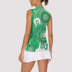 NAIDOC Week 2026 Women Sleeveless Polo Shirt 50 Years Deadly Dhari Green Aboriginal Art