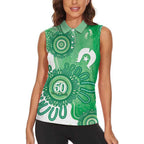 NAIDOC Week 2026 Women Sleeveless Polo Shirt 50 Years Deadly Dhari Green Aboriginal Art