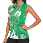 NAIDOC Week 2026 Women Sleeveless Polo Shirt 50 Years Deadly Dhari Green Aboriginal Art