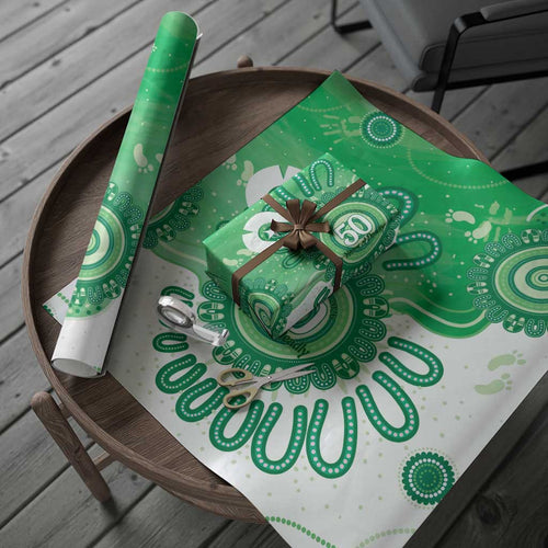 NAIDOC Week 2026 Wrapping Paper 50 Years Deadly Dhari Green Aboriginal Art
