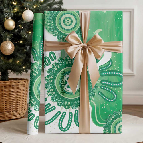 NAIDOC Week 2026 Wrapping Paper 50 Years Deadly Dhari Green Aboriginal Art